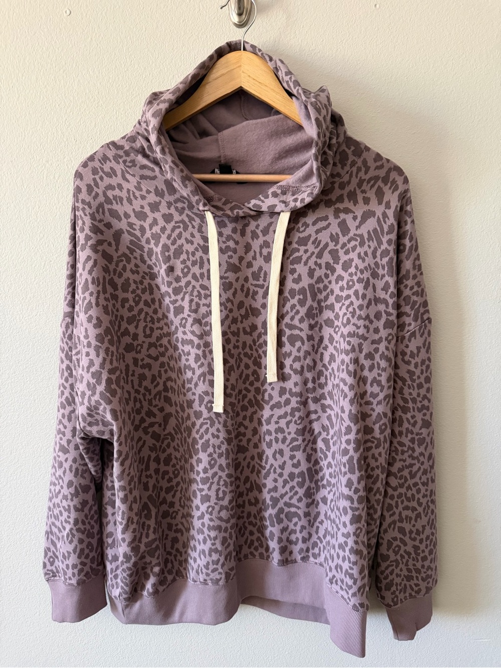 Buffalo David Bitton Mauve Leopard Print Cowl Hoodie Sweater